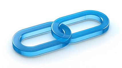 Minimal blue transparent chain link icon made of plexiglass symbolizing connection, hyperlink, unity and network