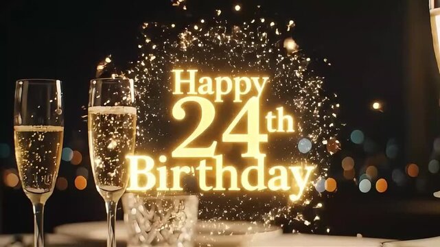Golden Fireworks Explode for a Happy 24th Birthday Champagne Toast Celebration
