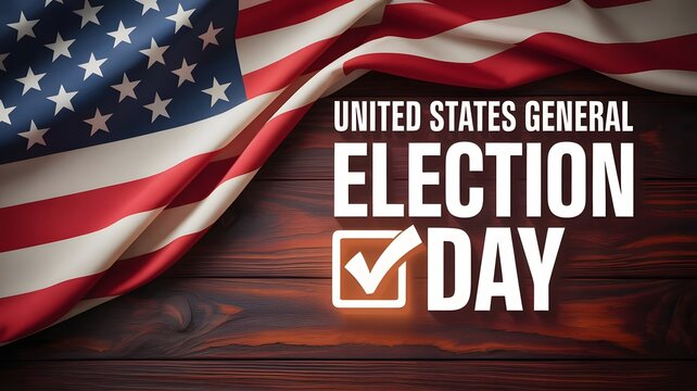 Voting Awareness Design for United States General Election Day with Patriotic Flag Background, Emphasizing Democratic Responsibility, Civic Engagement, and the Power of Every Vote