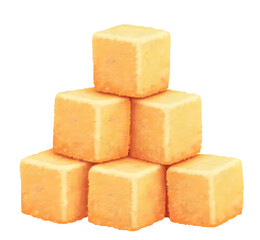 Orange cube snack delight, sweet food product stacked in pyramid formation