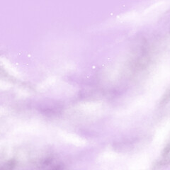 Magical dreamy pastel purple sky with soft fluffy clouds and twinkling stars, a serene fantasy background