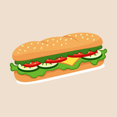 Delicious Sub Sandwich with Fresh Vegetables and Sesame Seed Bun