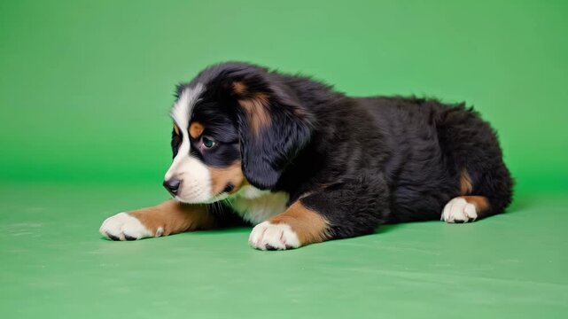 Berner Sennenhund Welpe auf gr&uuml;nem Chroma Key Hintergrund &ndash; isoliertes Stockvideo
