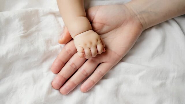 Mutter h&auml;lt z&auml;rtlich die Hand ihres Babys &ndash; liebevolle Familienbindung
