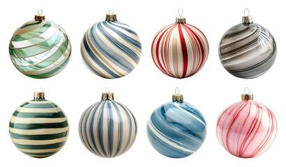 PNG Colorful striped Christmas ornaments, element set on transparent background