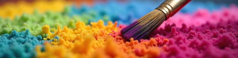 Fototapeta premium Artistic Carpet Transformation Close-up of Paintbrush Applying Vibrant Hues to Plush Texture