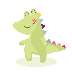 Cute cartoon dinosaur toy vector illustration for kids and babies. Perfect for childhood design, nursery decor, kindergarten, playroom, children’s shop, creative projects, posters, and digital graphic