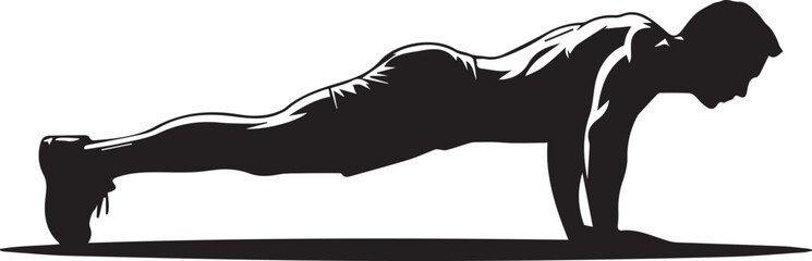Muscular fitness athlete silhouette performing a dynamic plank exercise for core strength training