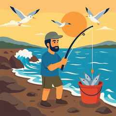 Fishing on the Rocky Shore