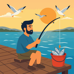 Pier Fishing at Dusk