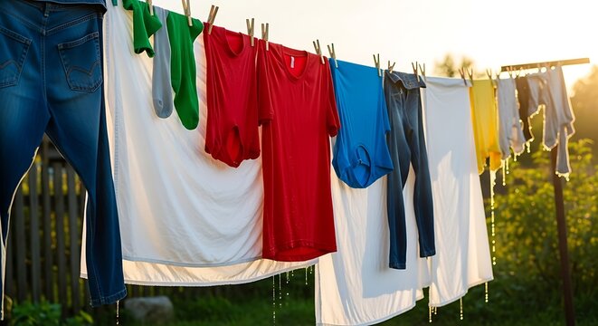 Colorful Clothes Hanging on a Line.