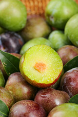 Fresh Red Plums from Fujian China - Crisp May Harvest Stone Fruit with Green Leaves