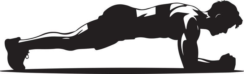 Fit man silhouette performing plank exercise core strength training bodybuilding workout pose