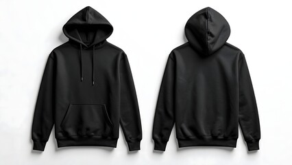 pullover hoodie black front and back with clean background
