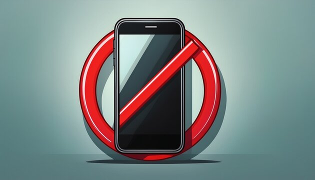black mobile phone with red prohibition sign ban concept no phone allowed in area restriction of communication stop using smartphone modern tech digital detox or workplace restriction - Powered by Adobe