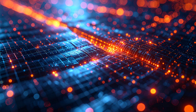 Cybernetic Nexus: An evocative digital landscape of interconnectivity, data streams surge across a glowing network. The image captures the essence of technological innovation and digital revolution.