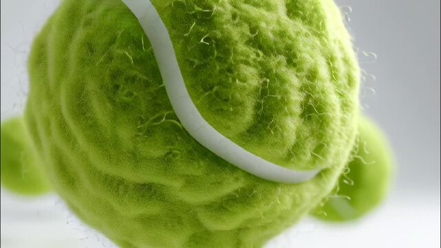 Green tennis balls mid bounce, capturing dynamic energy against crisp white background, signaling competitive serve intensity athletic before video 4k