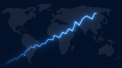 Global business growth neon glowing line and world map background animation 4k. Business, economy, financial services Abstract concept of global economy, financial technology - Powered by Adobe