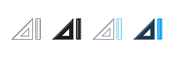 Triangle And Ruler Line And Solid Icon Set. Precision Measurement And Geometry Tools Symbol Collection. Educational And Architectural Design Elements. Isolated Vector Illustration