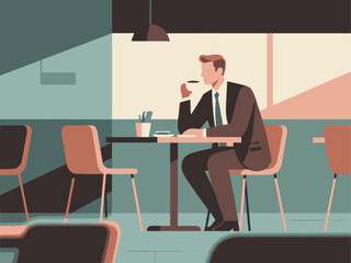 Business figures, sitting in a coffee shop, drinking coffee, communicating and collaborating, flat design, vector illustrations