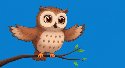 Cute cartoon owl perched on a branch.