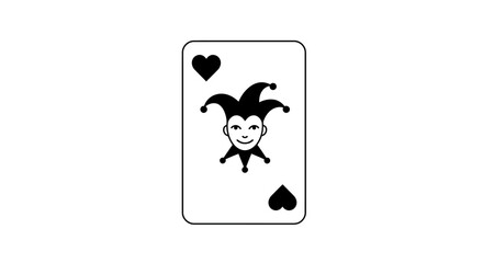 Vector Isolated Joker of Hearts Playing Card Black and White Line Contour Drawing Illustration