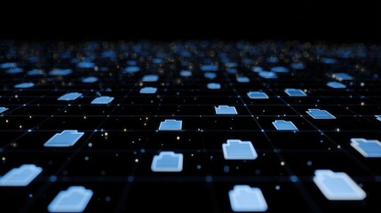 Fototapeta premium Abstract network grid with files and folders, futuristic software interface, digital document management system, store, search and organize documents, corporate business, paperless office 