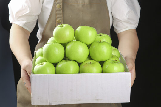 Fresh Green Apples in Box from Shaanxi China - Organic Fruit Harvest Ready for Market