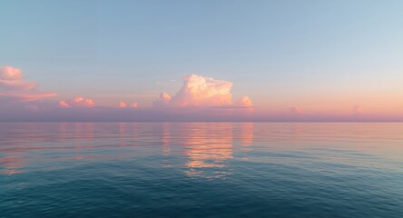 Fototapeta premium Serene Waters, Rosy Skies. A Pastel Dreamscape of Clouds and Reflection.