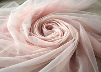 Delicate pink tulle fabric swirl texture close up