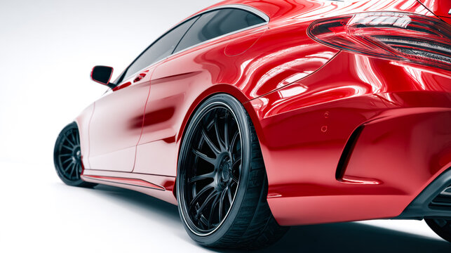 Red luxury coupe showcasing sleek design and dynamic accents