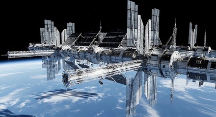 Futuristic Space Station Orbiting Earth - A Vision of Tomorrow.