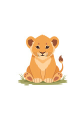 Fototapeta premium Cute baby lion sitting in green grass safari animal illustration vector