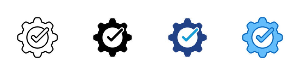 Quality Assurance Multiple Style Icon Design Vector - gear with a checkmark inside, representing quality control, system approval, or validation process © sahila