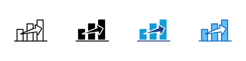 Performance Chart Multiple Style Icon Design Vector - Bar graph with upward arrow, indicating business performance, analytics, or growth metrics
