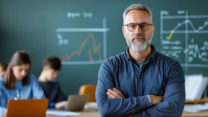 Engaging mathematics teacher conducts lesson in classroom with students focused on learning and collaboration during morning session - Powered by Adobe