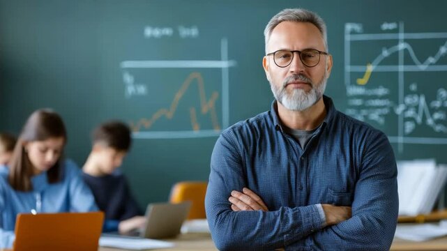 Engaging mathematics teacher conducts lesson in classroom with students focused on learning and collaboration during morning session - Powered by Adobe