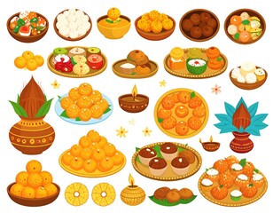 Colorful array of Indian sweets and offerings