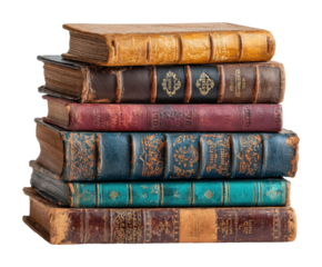 Stack of antique books on display library vintage isolated on transparent background