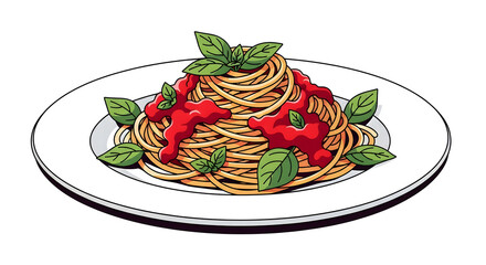 spaghetti with tomato sauce and fresh basil