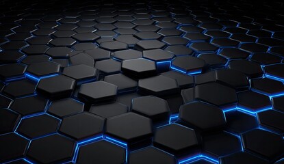 Obraz premium Dark, geometric honeycomb pattern with glowing blue lines