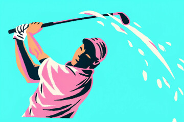 golfer swinging club to hit ball, dynamic sports action