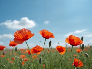 Crimson Bloom Field, Whispers of Summer, A Serene Landscape, Floral Arrangement.