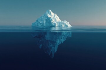 Iceberg in the ocean, with a clear view of its underwater reflection