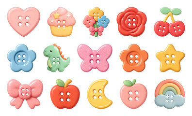 PNG Colorful whimsical button collection, element set on transparent background