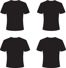  Black T-Shirt Silhouette Set &ndash; Crew Neck, V-Neck, Fitted Styles &ndash; Vector Illustration on White Background 