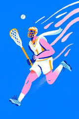 lacrosse player running with stick and ball, fast dynamic sports movement