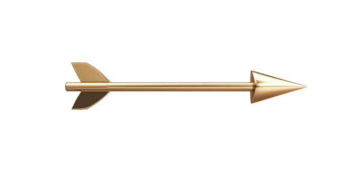 Golden arrow isolated on black background for target success design