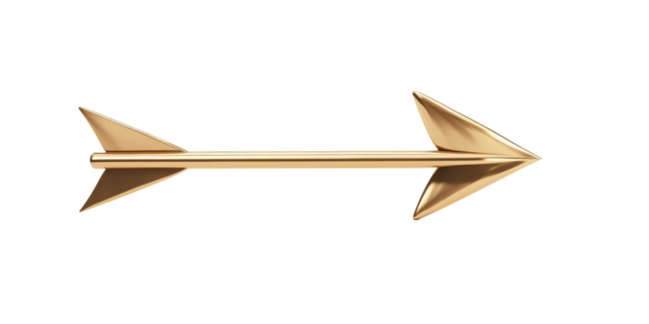 Gold metallic arrow on black background for elegant design concepts
