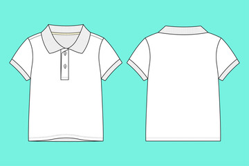 Baby Boys Short Sleeve Polo Shirt Technical Drawing Fashion Flat Sketch Template.